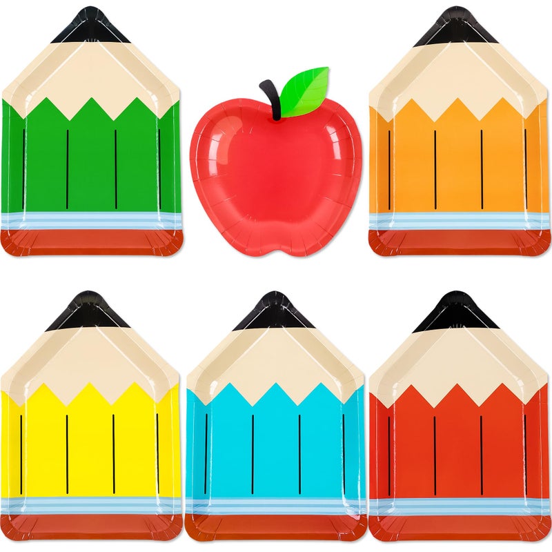 Geefuun 50Pcs Back to School Paper Food Plates Decorations - Pencil & Apple-Shaped Disposable Dessert Snack Serving Trays for Welcome First Day of School Party Supplies - Image 1